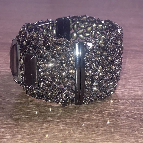 Alexis Bittar Bangle Cuff Bracelet with High Quality Crystals  Gun Metal Shade - Picture 2 of 14